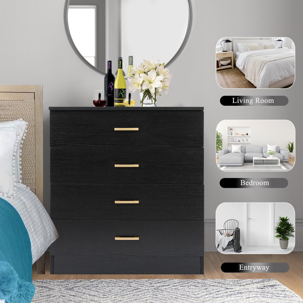 Dressers for Bedroom, Heavy Duty 4-Drawer Wood Chest of Drawers, Modern Storage Bedroom Chest for Kids Room, Black Vertical Storage Cabinet for Bathroom, Closet, Entryway, Hallway, Nursery, L2027