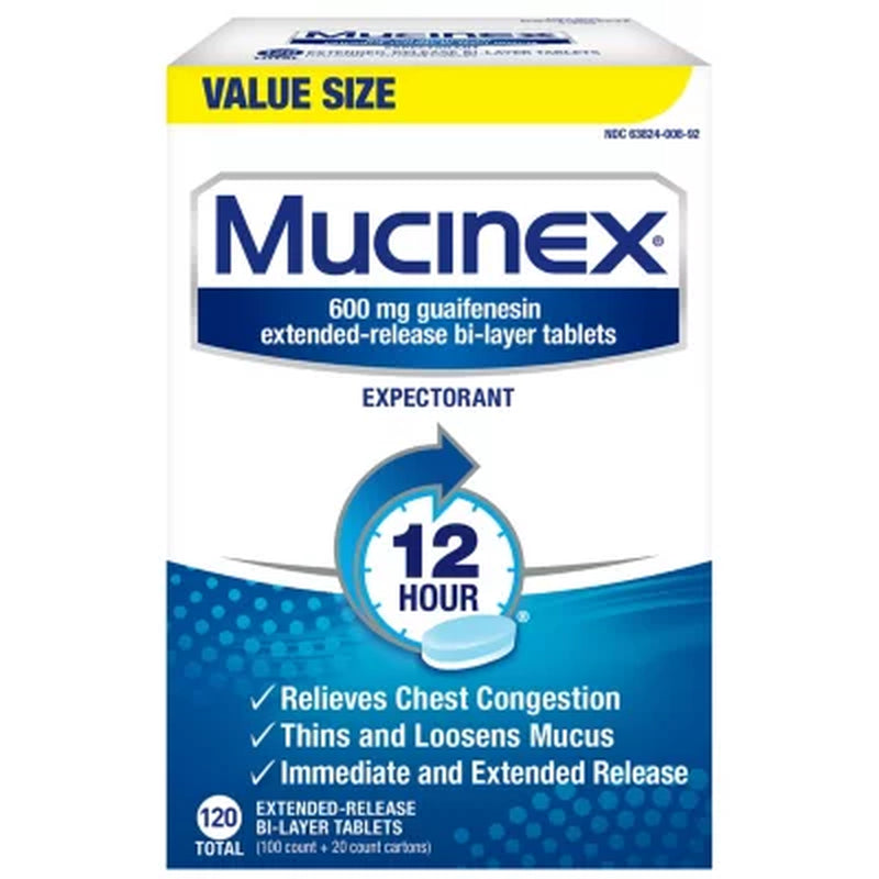 Mucinex 12-Hour 600Mg Chest Congestion & Mucus Relief Tablets (120 Ct.)