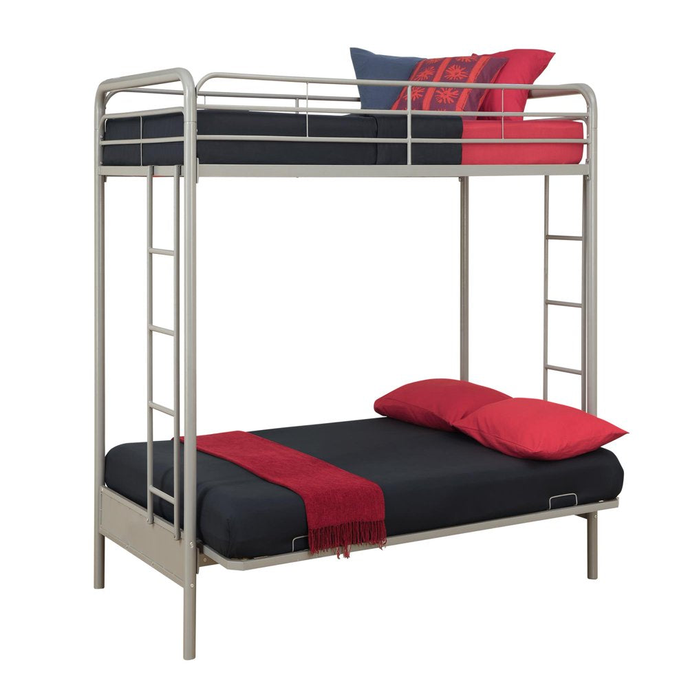 DHP Sammie Twin over Futon Metal Bunk Bed, Silver