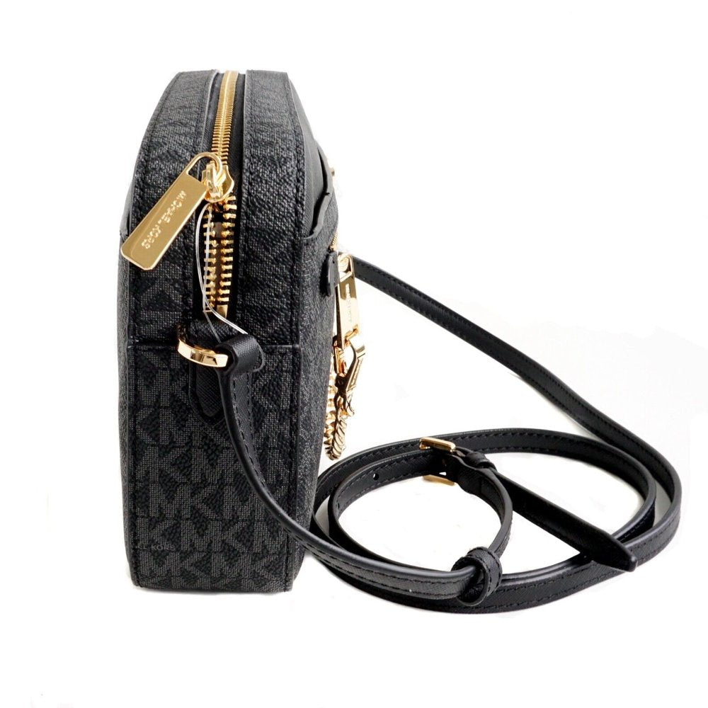 Michael Kors Womens Jet Set Large Leather Crossbody Bag Black/Gold 35S1GTTC9B-001