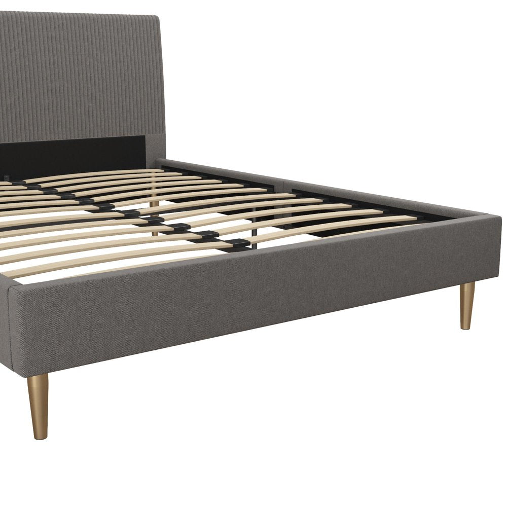 Mr. Kate Daphne Upholstered Bed with Headboard and Modern Platform Frame, Full, Dark Gray Linen