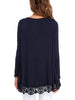 JWD Women'S Tops Long Sleeve Lace Trim O-Neck a Line Tunic Blouse Navy Blue-Small