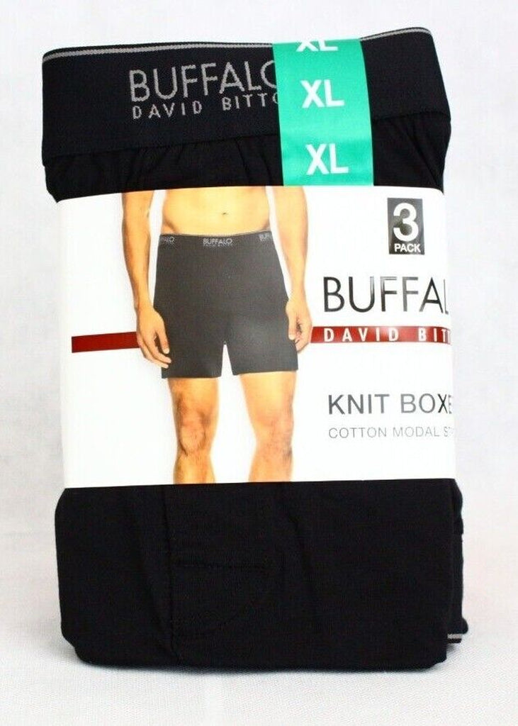 Buffalo David Bitton Men'S Knit Boxers Black or Blue 3-Pack New Free Shipping