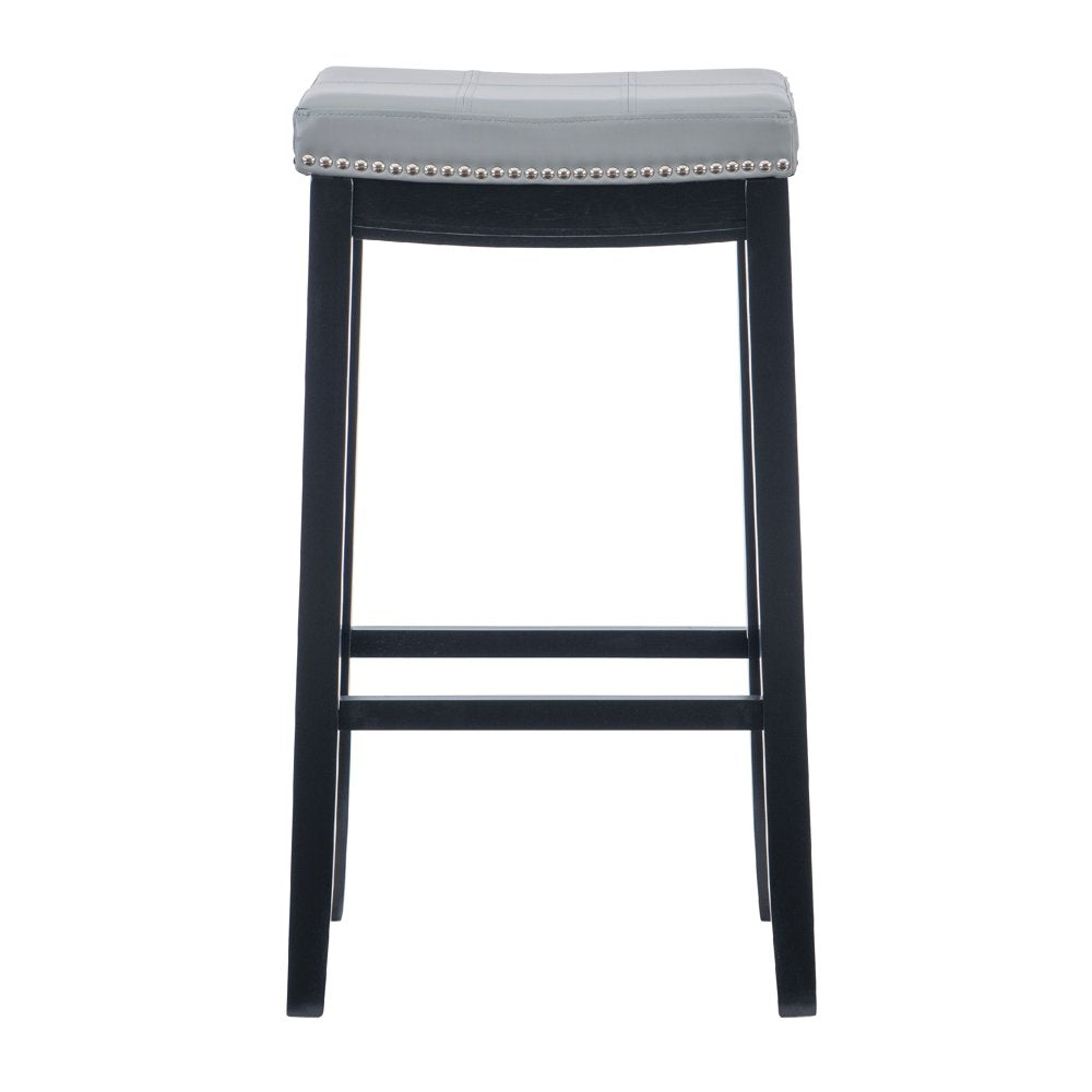 Linon Claridge 32" Backless Indoor Bar Stool, Black with Gray Faux Leather, Includes 1 Stool