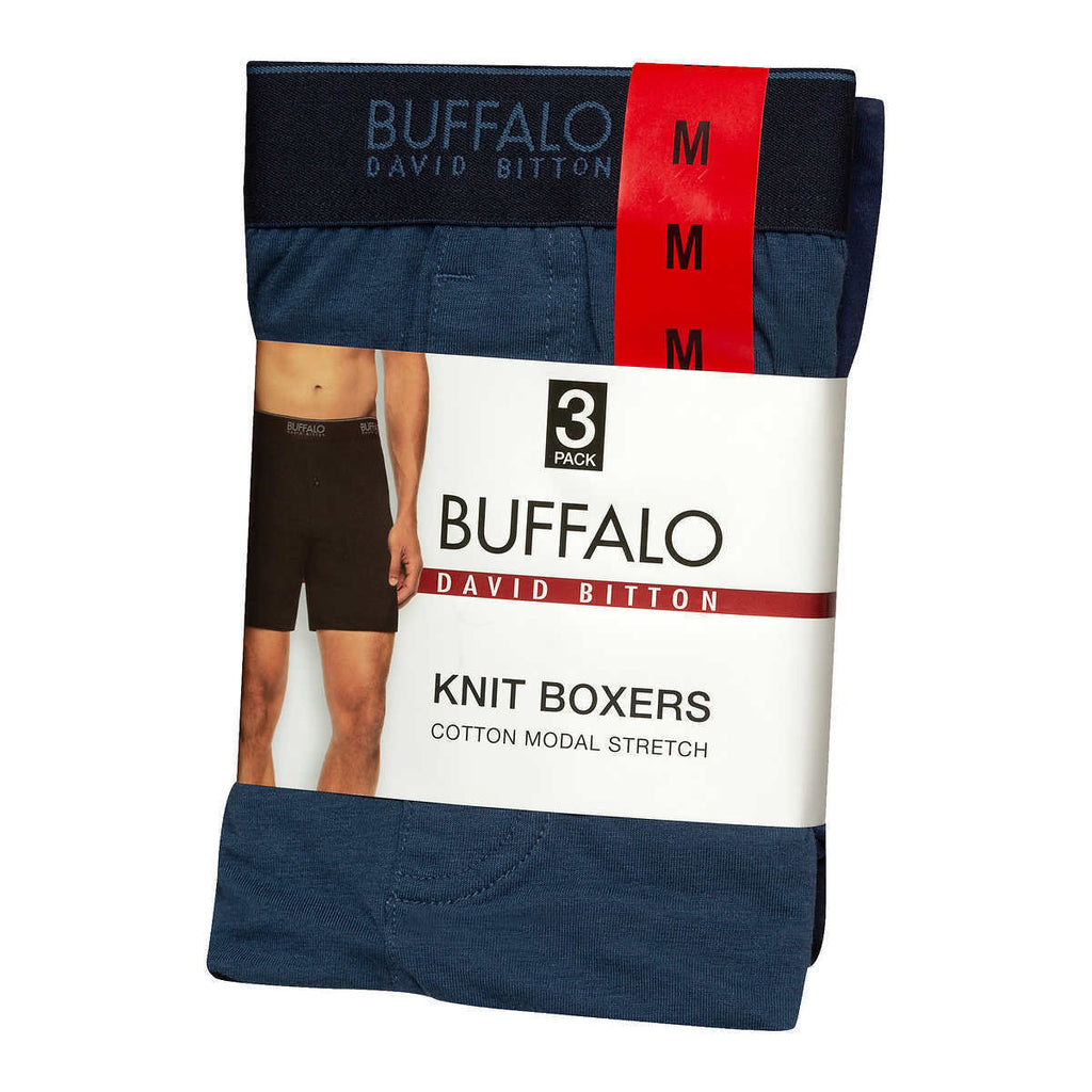 Buffalo David Bitton Men'S Knit Boxers Black or Blue 3-Pack New Free Shipping