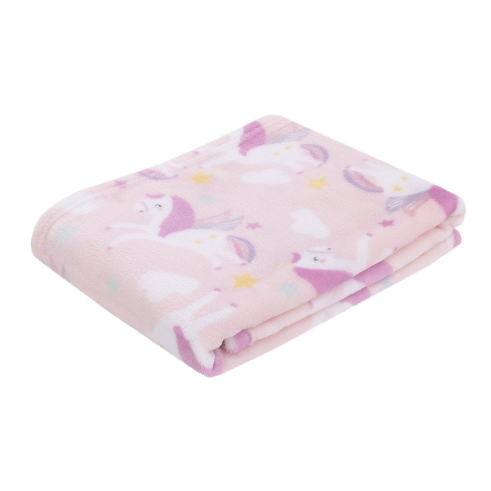 Parent'S Choice Plush Baby Blanket, Pink Unicorn Print, 30X36 Inches, Pink, White, Infant Girl