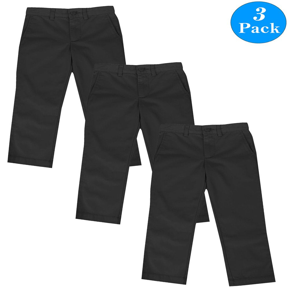 Boys Slim Straight Flat Front School Uniform Pants(Little Boys,Big Boys)(3-Pack)