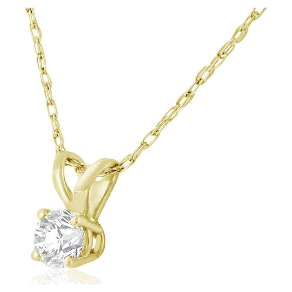 Superjeweler 14 Karat Yellow Gold 1/6 Carat Diamond Solitaire Necklace, 18 Inches for Women