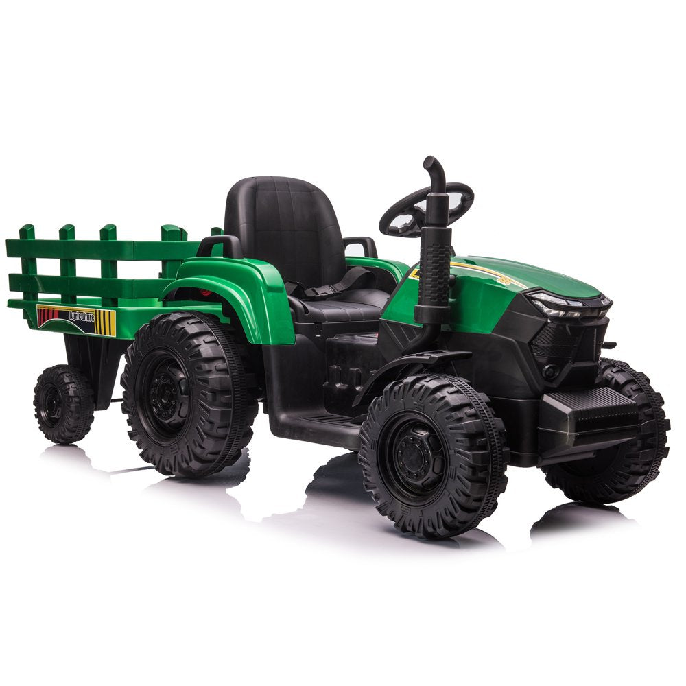 Joyracer 24V Kids Ride on Tractor Car with Remote Control 400W Motor, 9 AH Battery Powered Ride on Toy Truck Motorized Vehicle with Trailer, 3 Speeds,Led Lights, MP3/USB Music for Big Kids, Green