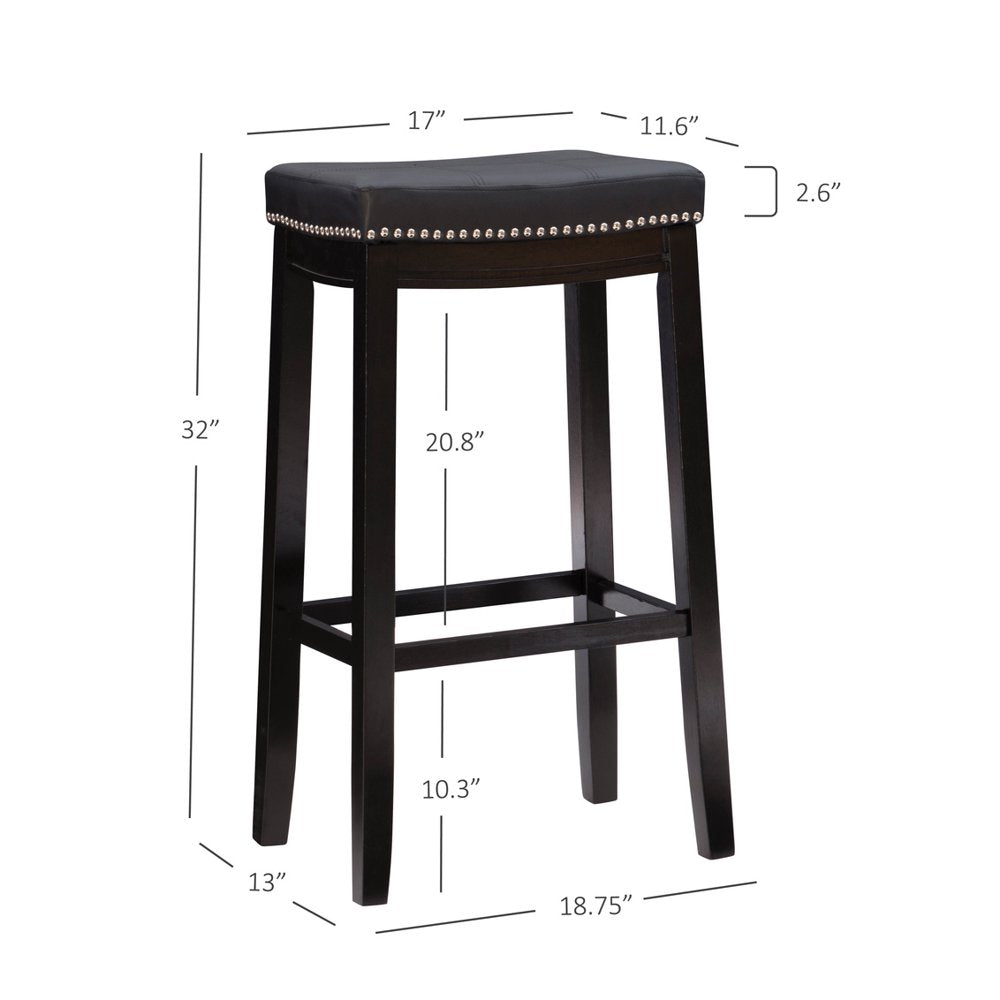 Linon Claridge 32" Backless Indoor Bar Stool, Black with Black Faux Leather, Includes 1 Stool