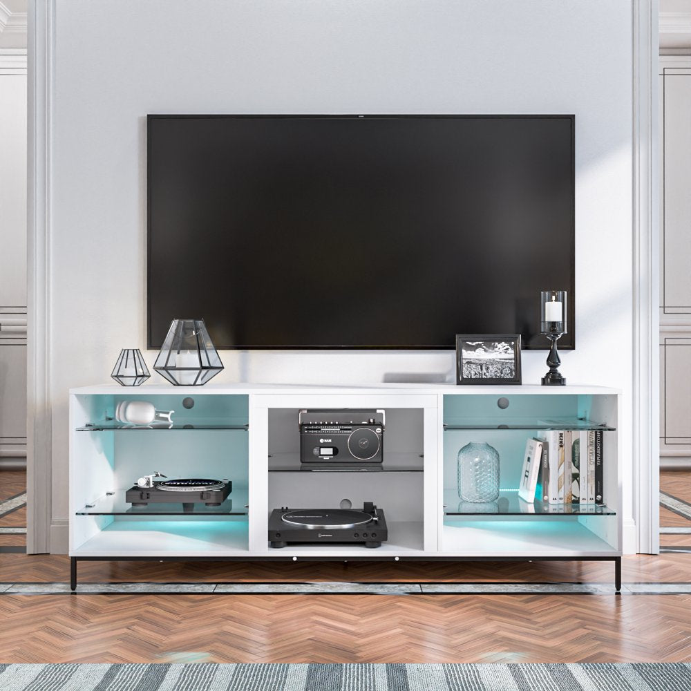 Hommpa LED TV Stand for 70" TV Modern Entertainment Center with LED Lights Media Console Cabinet with Open Glass Storage Shelves for Gaming Living Room