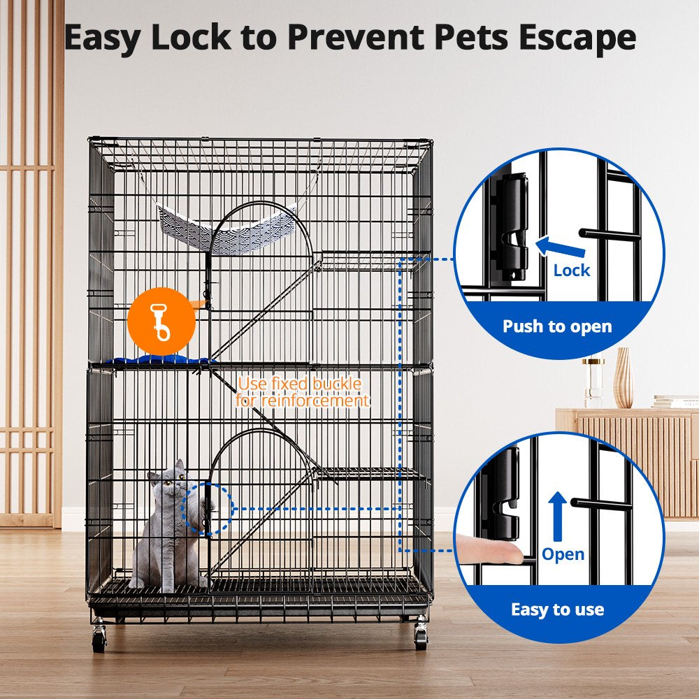 Pawgiant 4 Tier Cat Cage, 52'' H Pets Playpen Cat Kennel Ferret Crate Folding Steel