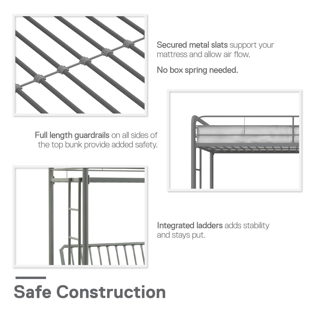 DHP Sammie Twin over Futon Metal Bunk Bed, Silver