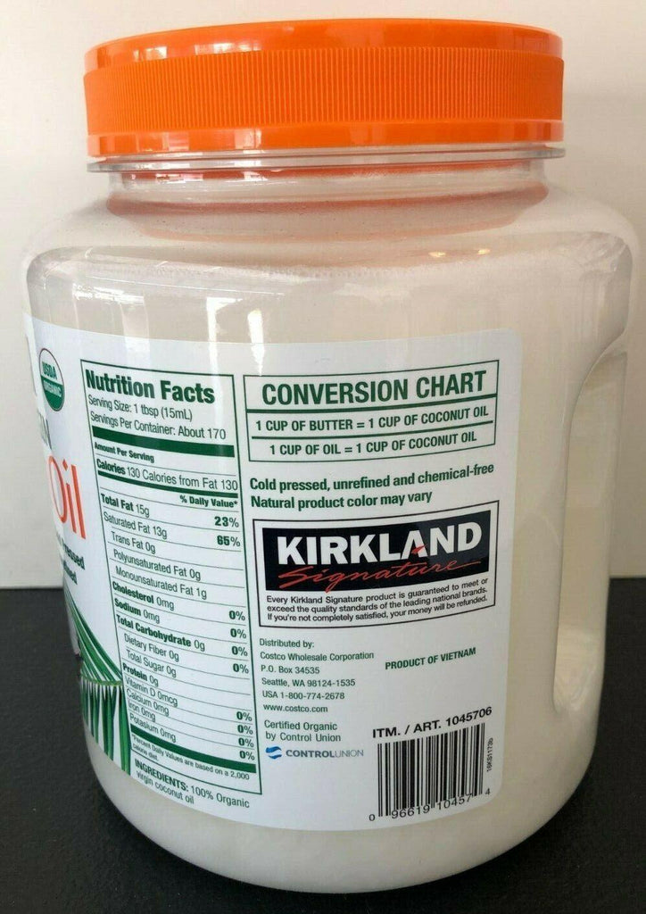 🔥 Kirkland Organic Virgin Coconut Oil Unrefined Cold Pressed Chemical Free 84Oz