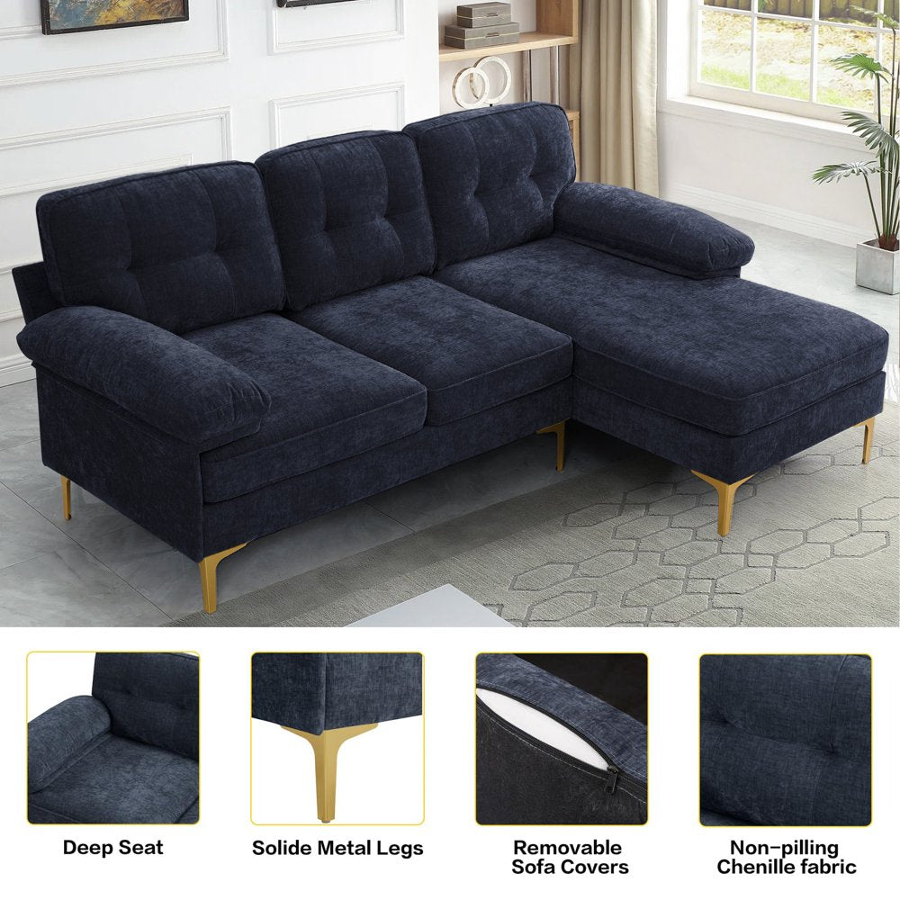 INGALIK Convertible Sectional Sofa Couch, Convertible L Shaped Couch with Reversible Chaise, Sectional Couch for Small Space Apartment, 3 Seater, Dark Blue