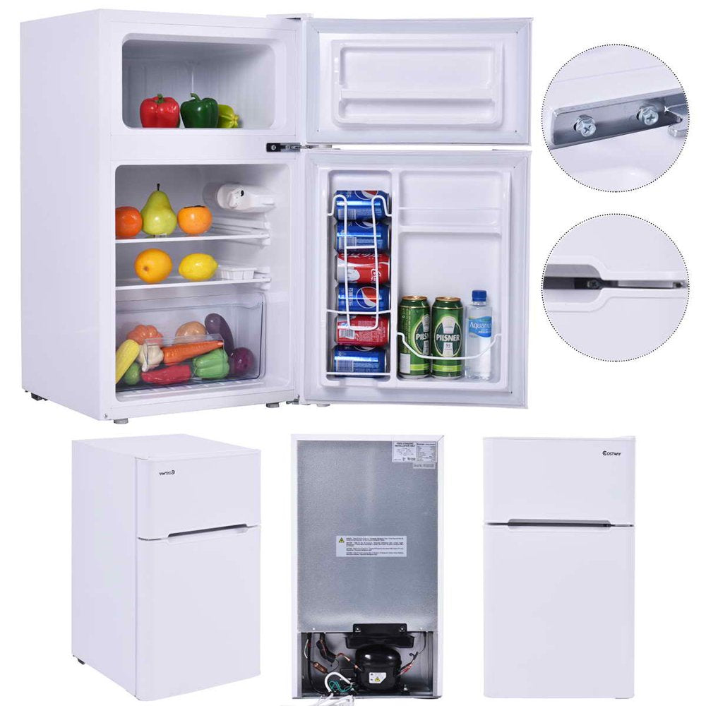 Costway Refrigerator Small Freezer Cooler Fridge Compact 3.2 Cu Ft. Unit, White