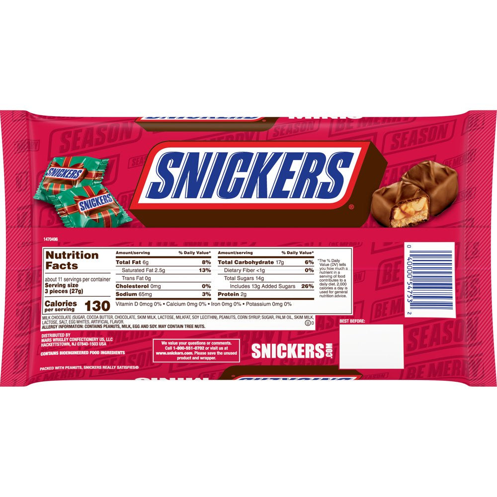 Snickers Minis Milk Chocolate Christmas Candy Bars - 10.48 Oz Bag