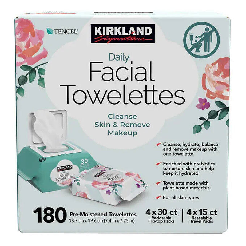 NEW ! Kirkland Signature Micellar Daily Facial Cleansing Towelettes - 180-Count