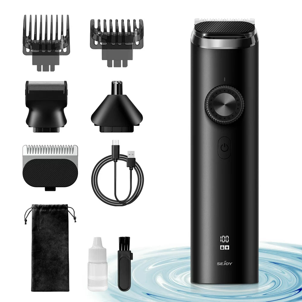 Sejoy Men'S Beard Trimmer,Hair Clippers, Waterproof Electric Nose Haircut Mustache Body Trimmer Cordless Foil Shaver Grooming Kit,Usb Rechargeable and LED Display Home Travel,Black