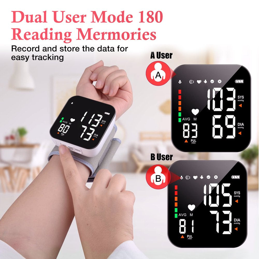 Ifanze Blood Pressure Monitor, Wrist Blood Pressure Cuff LCD Display Automatic Voice Pulsometer Sphygmomanometer, Rechargable Heart Health BP Monitor for Home Travel Use,White