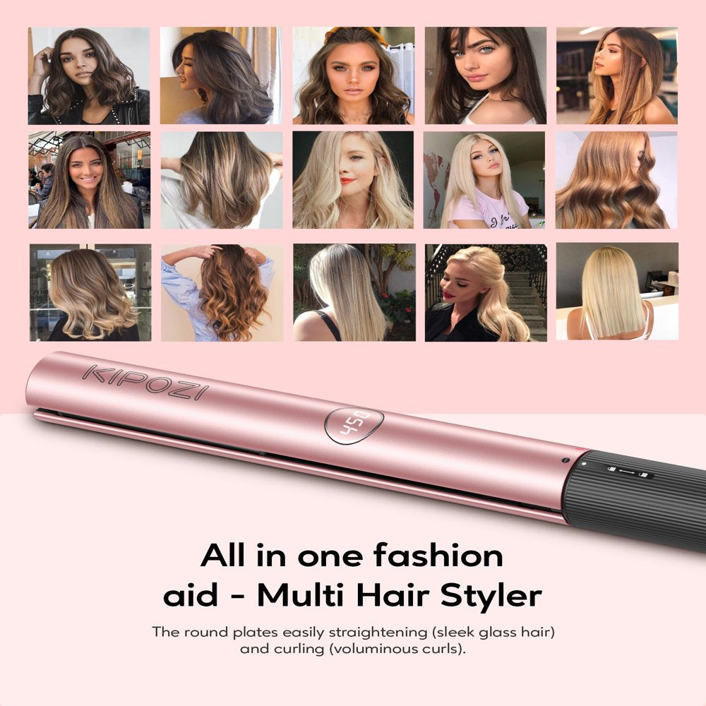 KIPOZI 2 in 1 Hair Straightener & Curling Iron Styling Tool, Fast Heat Titanium Flat Iron, Rose Gold