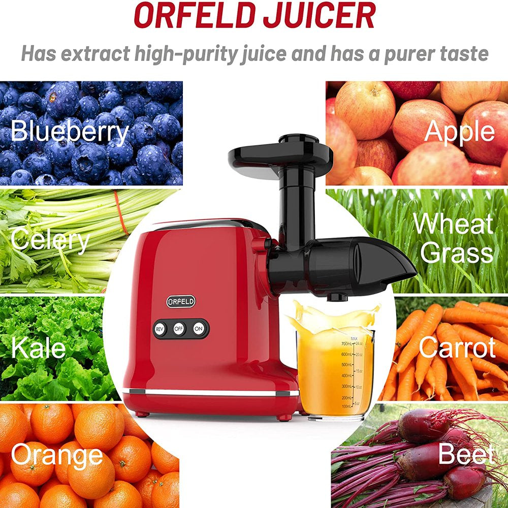 ORFELD Juicer Machines for Fruits Vegetable Cold Press Juicer Centrifugal Juicer Quiet Motor 150W, Red