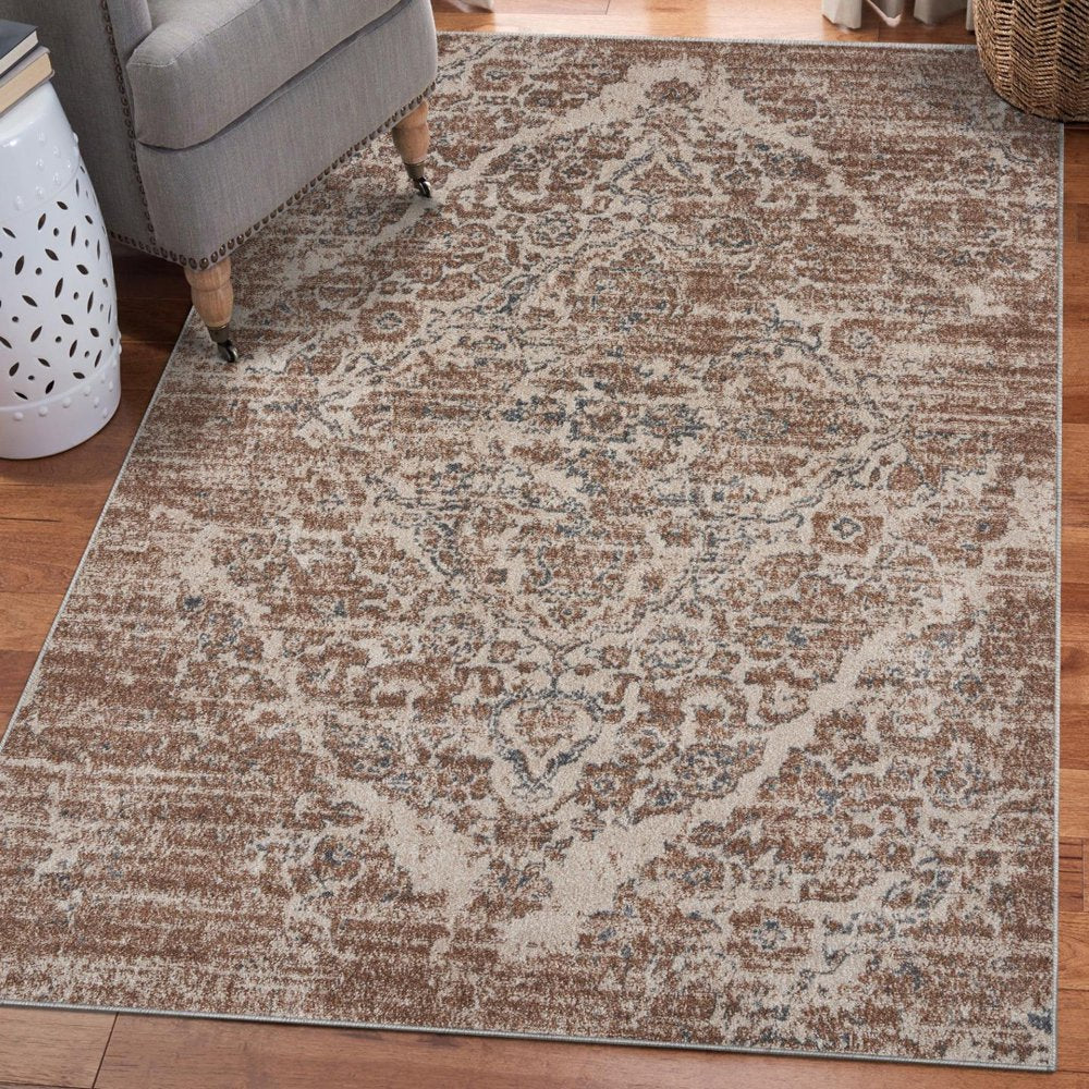 Luxe Weavers Victoria 4620 Distressed Floral Area Rug Carpet, Beige / Size 5X7