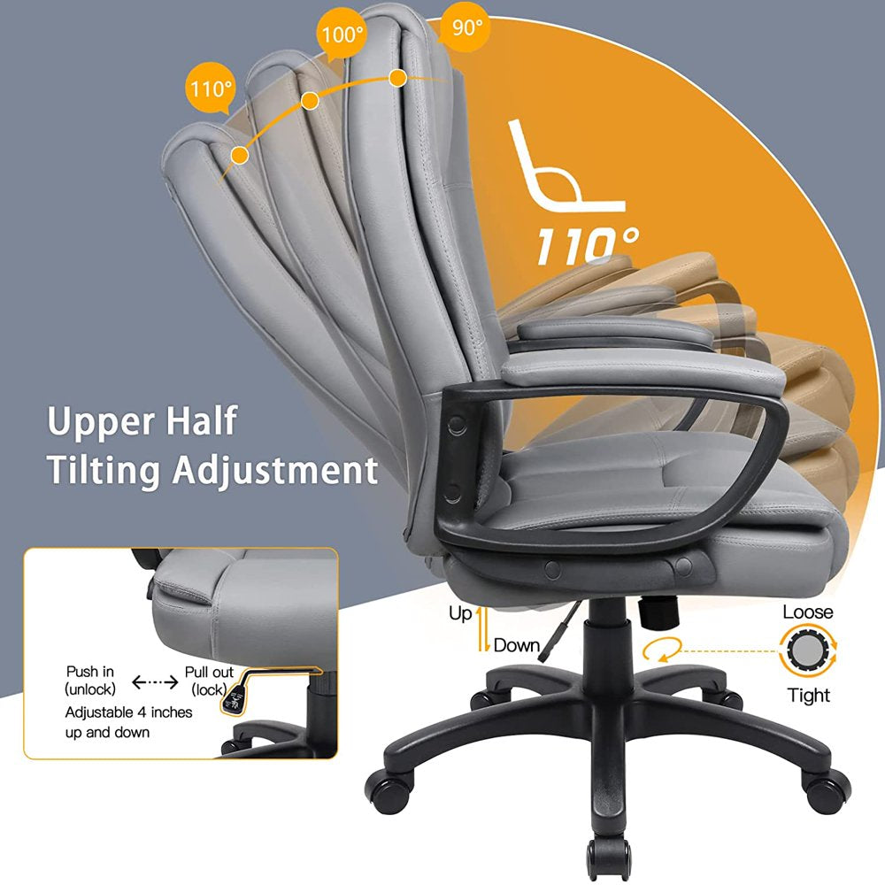 Home Office Chair, Ergonomic Desk Chair, Adjustable Task Chair for Lumbar Back Support, Computer Chair with Rolling Swivel and Armrest, Modern Executive High Back Leather Chairs (Gray)