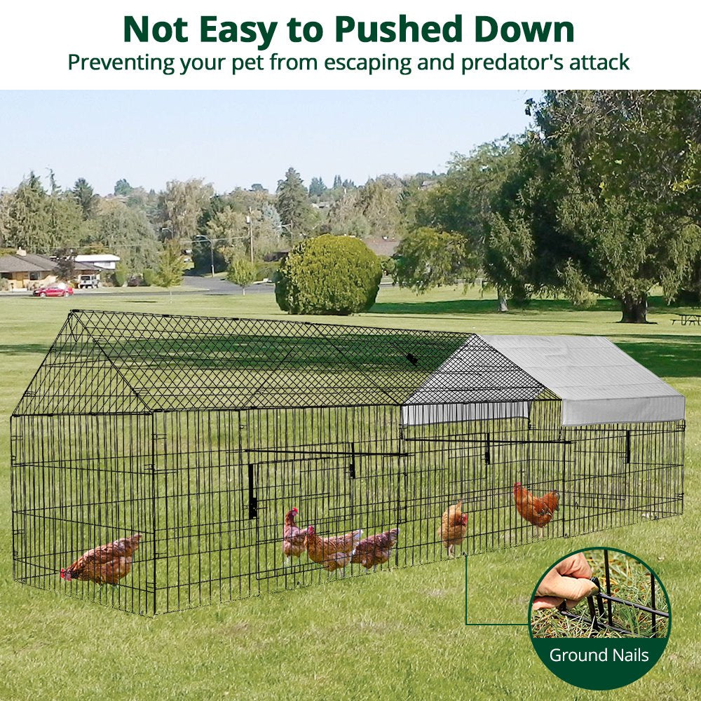 SINGES Large Metal Chicken Coop, 130''X40'' Chicken Cage Hen House with Waterproof Cover