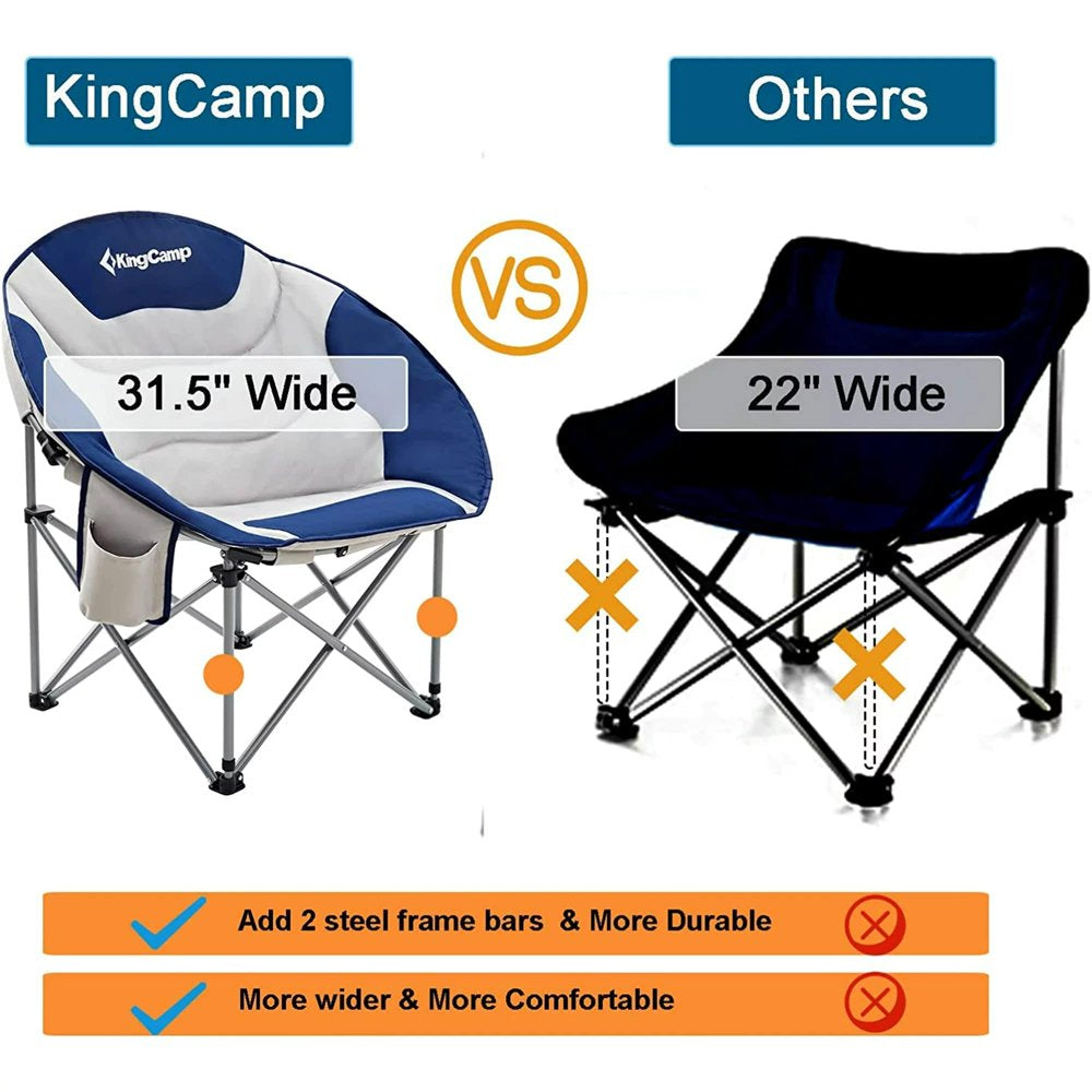 Kingcamp Folding Camping Chair Oversized Moon Chair for Adult Sofa Chair Support 300Lbs Blue