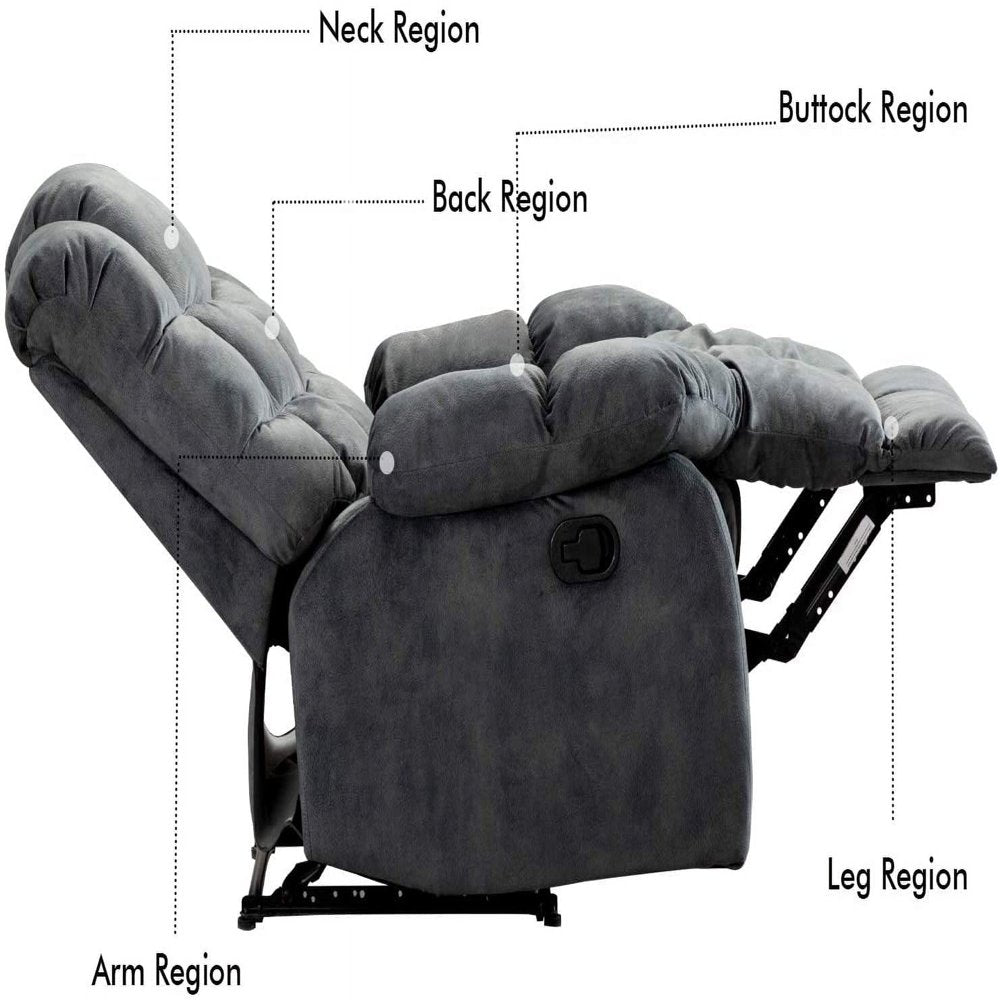 Bonzyhome Recliners Single Recliner Chairs for Adults, Breathable Fabric Reclining Chair Manual Sofas for Living Room, Grey