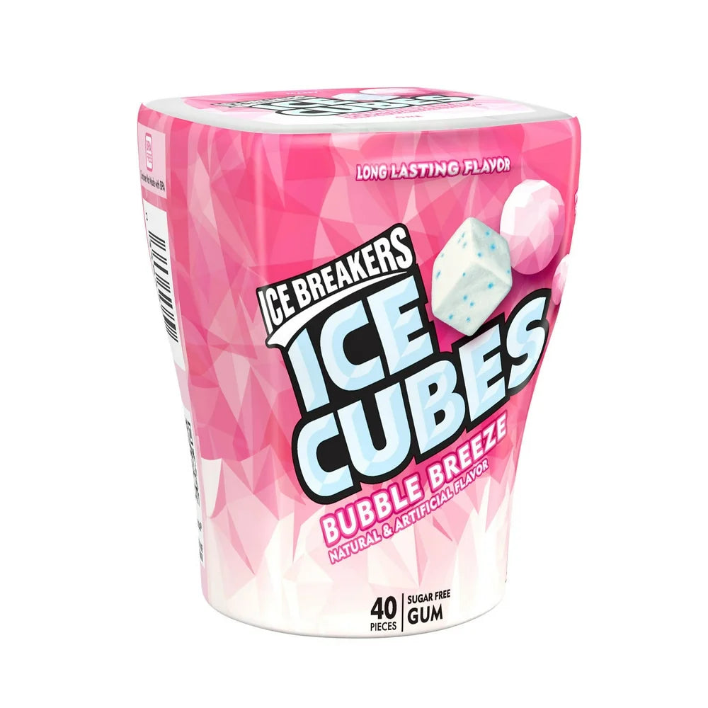 Ice Breakers Ice Cubes Bubble Breeze Sugar Free Chewing Gum, Bottle 3.24 Oz, 40 Pieces