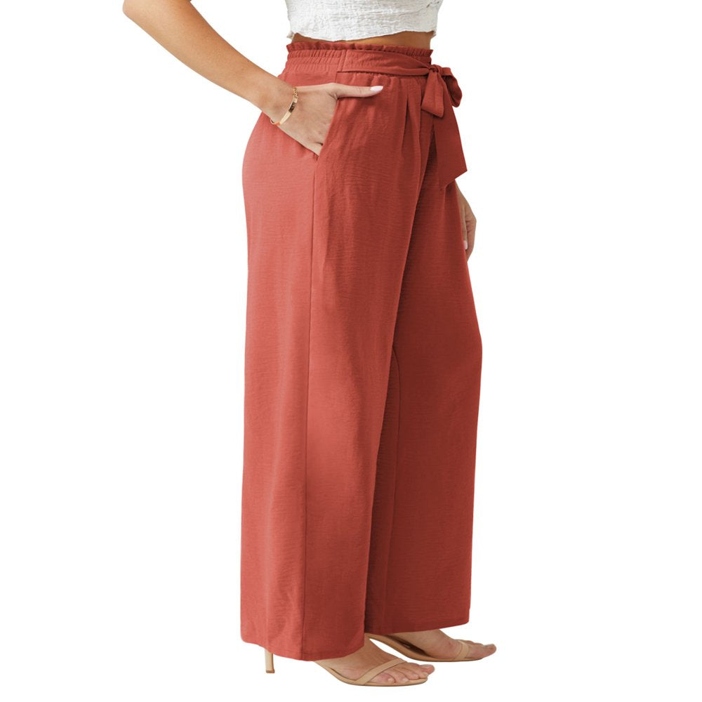 Anygrew Women Casual Wide Leg Pants High Waisted Business Work Casual Pants Loose Flowy Beach Palazzo Pants