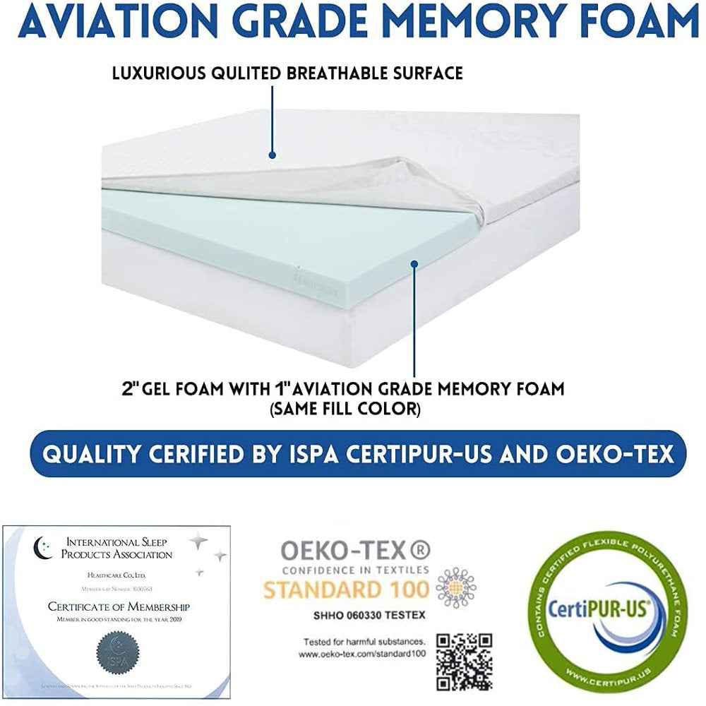 3 Inch Cool Gel Memory Foam Mattress Topper Queen Size Bed,Removable Soft Cover, Comfort Body Support & Pressure Relief,10 Year Warranty