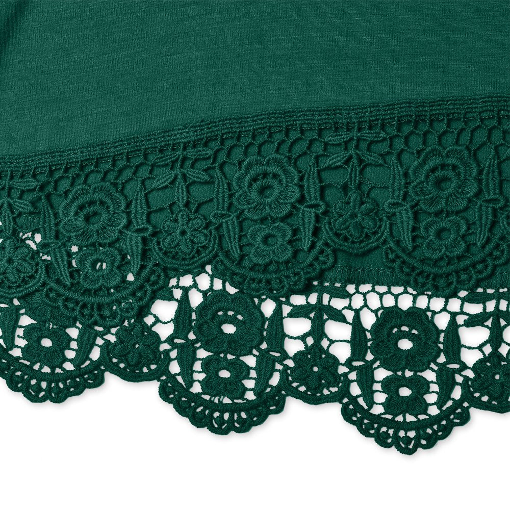 JWD Women'S Tops Long Sleeve Lace Trim O-Neck a Line Tunic Blouse Dark Green-Large