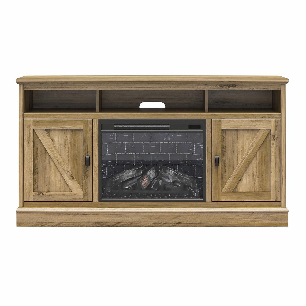 Ameriwood Home Ashton Lane Electric Fireplace TV Stand for Tvs up to 65", Rustic Oak