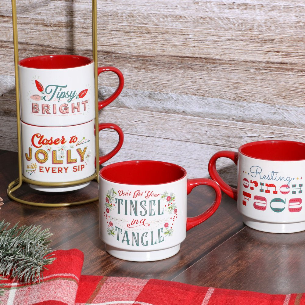 Wanda June Home Santa'S Fuel 15-Ounce Stoneware Mug 5-Piece Set with Metal Rack by Miranda Lambert