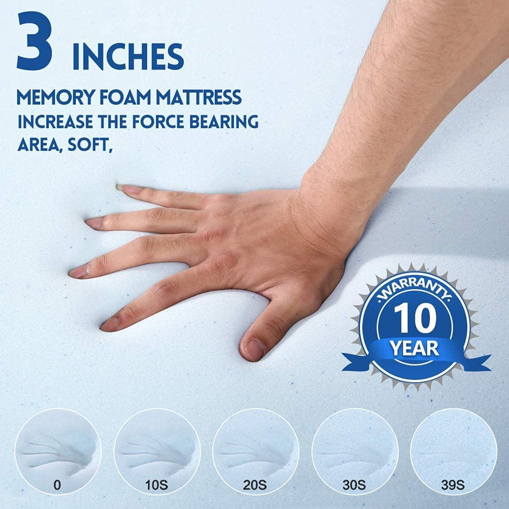 3 Inch Cool Gel Memory Foam Mattress Topper Queen Size Bed,Removable Soft Cover, Comfort Body Support & Pressure Relief,10 Year Warranty