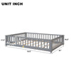 Uhomepro Full Size Wood Floor Bed Frame with Fence and Door for Kids, Toddlers, Gray