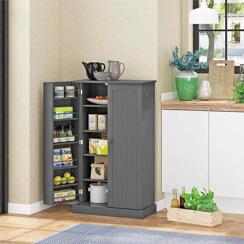 HOMEFORT 41" Farmhouse Kitchen Pantry, Storage Cabinet with Doors and Adjustable Shelves for Kitchen, Living Room and Dinning Room in Grey