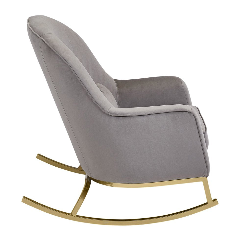 Modrn Glam Velvet Rocking Chair with Lumbar Pillow, Charcoal Grey/Satin Brass