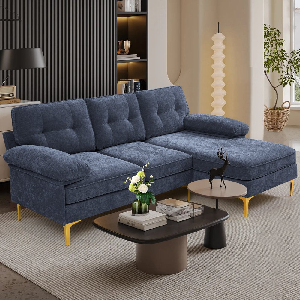 INGALIK Convertible Sectional Sofa Couch, Convertible L Shaped Couch with Reversible Chaise, Sectional Couch for Small Space Apartment, 3 Seater, Dark Blue