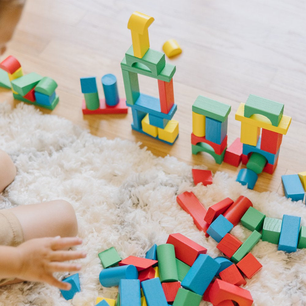 Melissa & Doug Wooden Building Blocks Set - 100 Blocks in 4 Colors and 9 Shapes - Fsc-Certified Materials