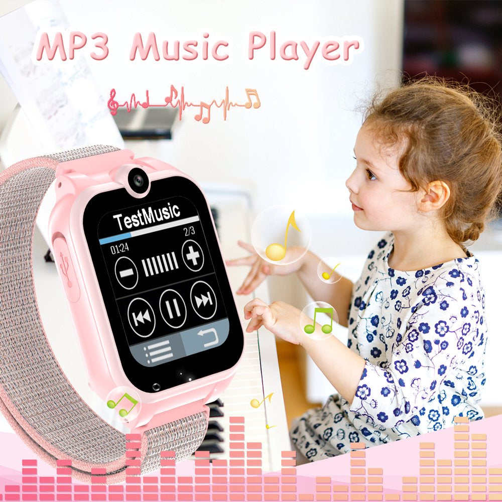 PTHTECHUS 1.54" Smart Watch for Boys Girls Smartwatch for Kids with Dual Camera Games Video MP3 Children Touch Screen Pink