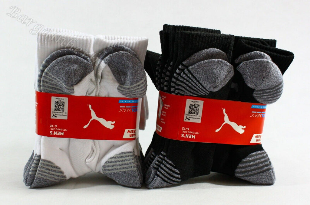 New 8 Pair Puma Men'S Coolmax Moisture Wicking Crew Socks Fits 6-12 White/Black