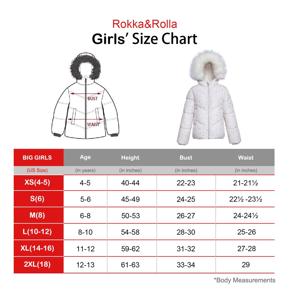 Rokka&Rolla Girls' Heavy Winter Puffer Jacket Bubble Coat, Sizes 4-16