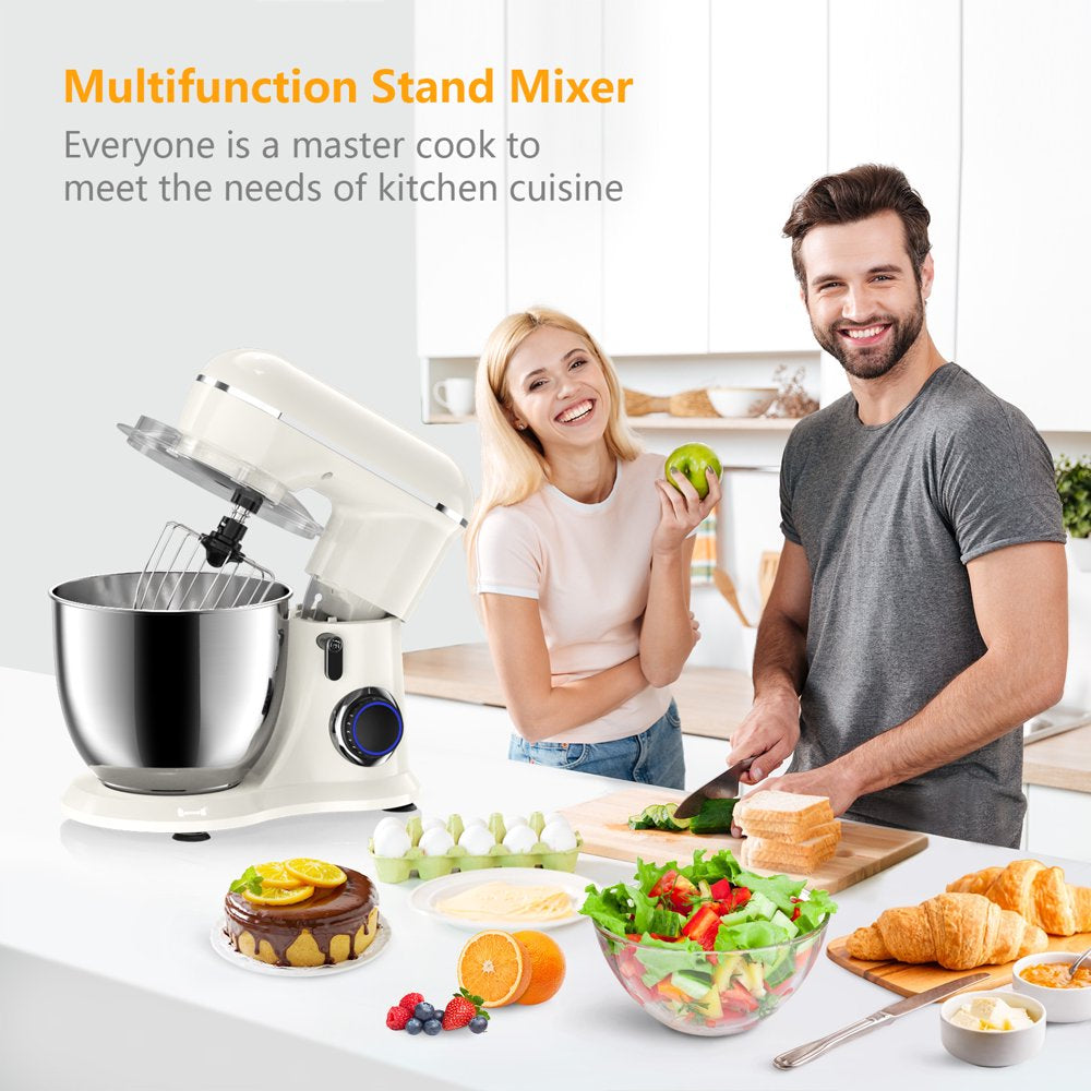 Samsaimo Stand Mixer,6.5-Qt 660W 10-Speed Tilt-Head Food Mixer, Kitchen Electric Mixer with Bowl, Dough Hook, Beater, Whisk for Most Home Cooks, (6.5QT, Almond Cream）