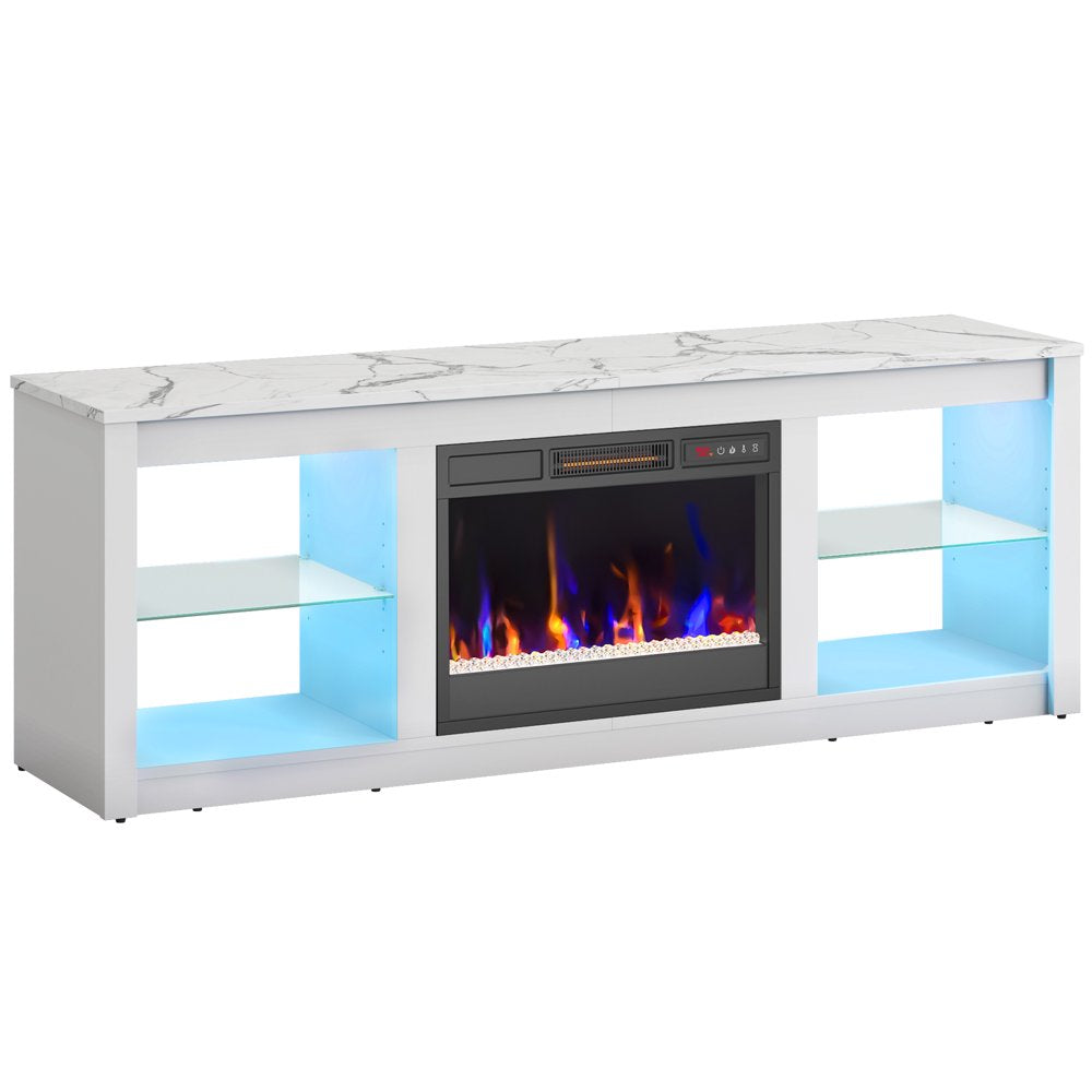 Bestier Modern Electric 7 Color LED Fireplace TV Stand for Tvs up to 70", White Marble