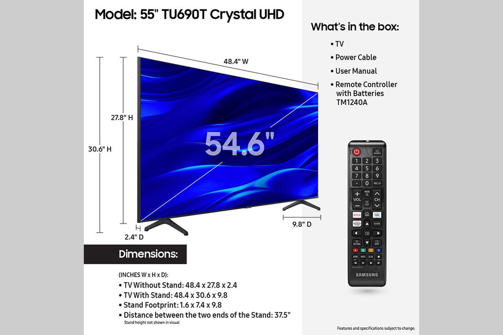 SAMSUNG 55" Class TU690T Crystal UHD 4K Smart Television - UN55TU690TFXZA (New)