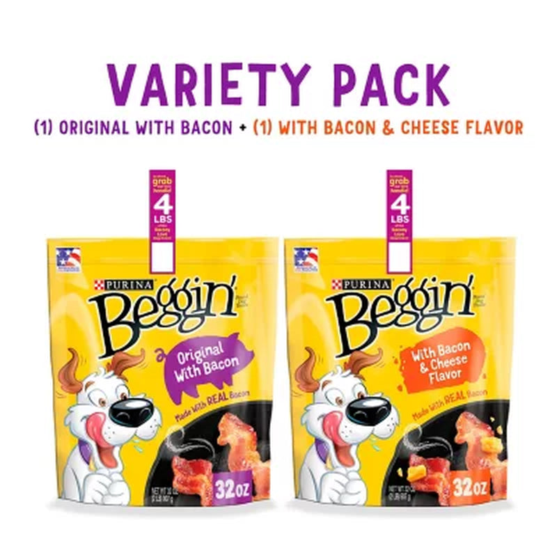 Purina Beggin' Strips Real Meat Dog Treats, Bacon & Bacon + Cheese Flavors (32 Oz., 2 Pk.)